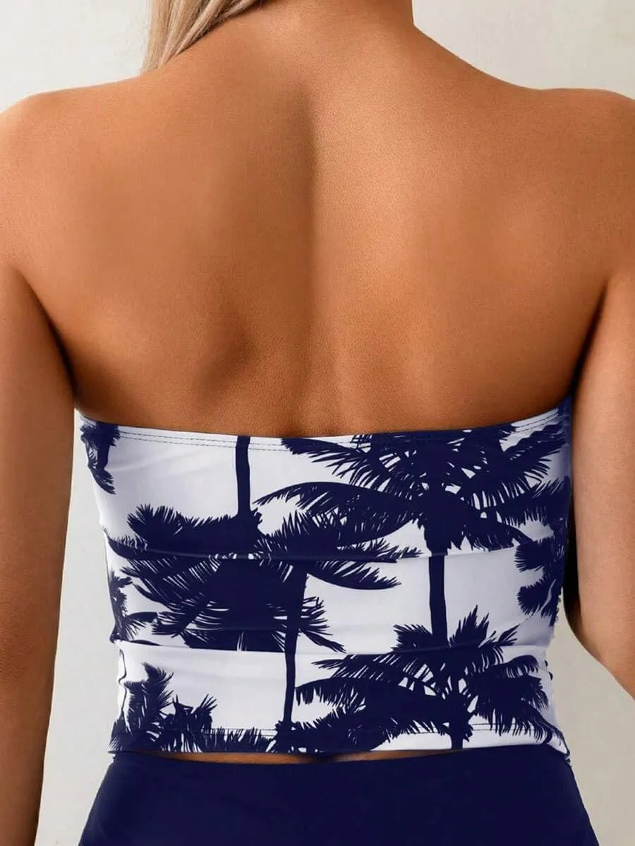 ZAFUL Women's Bandeau Tankini Swimsuit Asymmetrical Slit Bowknot String High Cut Fairyland Cheeky Bathing Suit