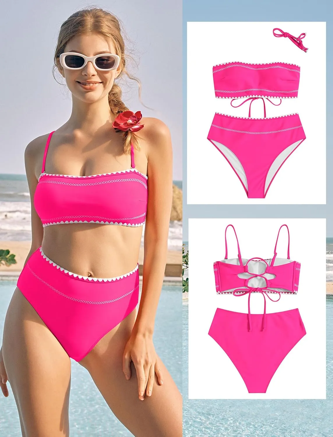 ZAFUL Women's Sexy Bikini Sets 2025 2 Piece Swimwear String Detachable Straps Swimsuit High Waisted Bathing Suits