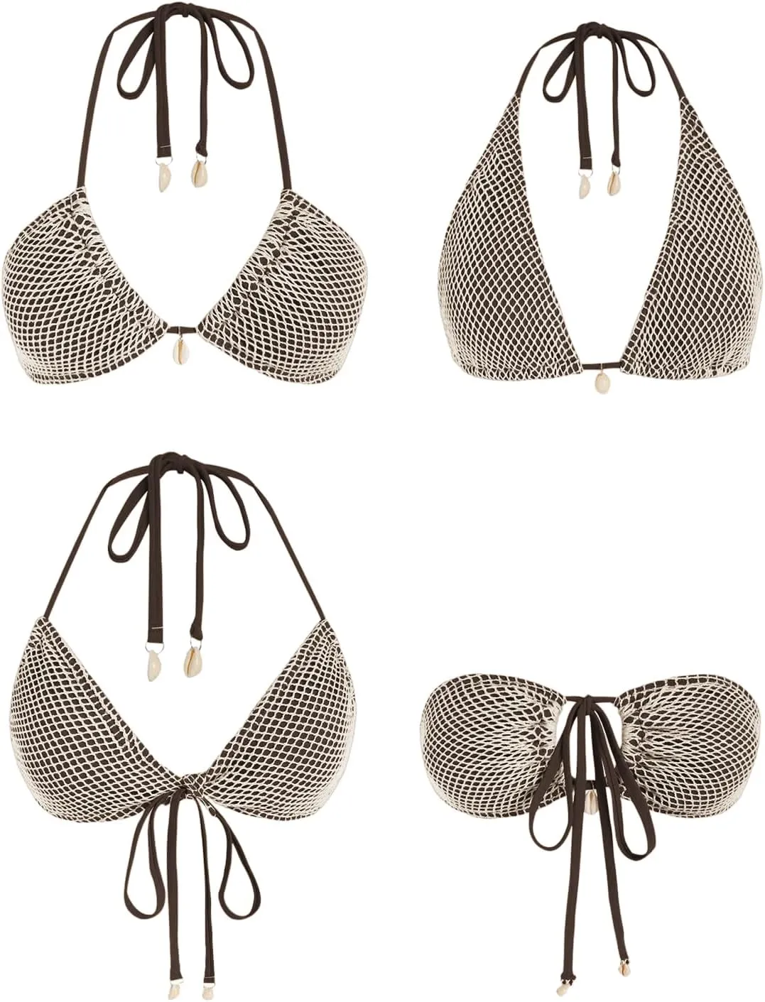 ZAFUL Women's Triangle Bikini Multiway Fishnet Tie Side Bandeau Halter String Bikini Set Two Piece Swimsuit Bathing Suits