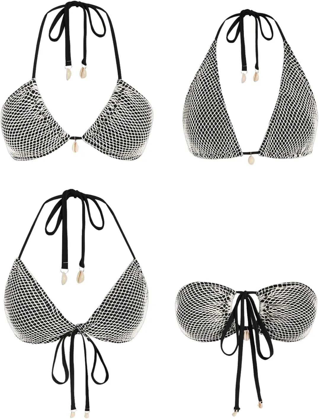 ZAFUL Women's Triangle Bikini Top Multiway Fishnet Tie Back Bandeau Halter String Bikini Swimsuit Bathing Suit