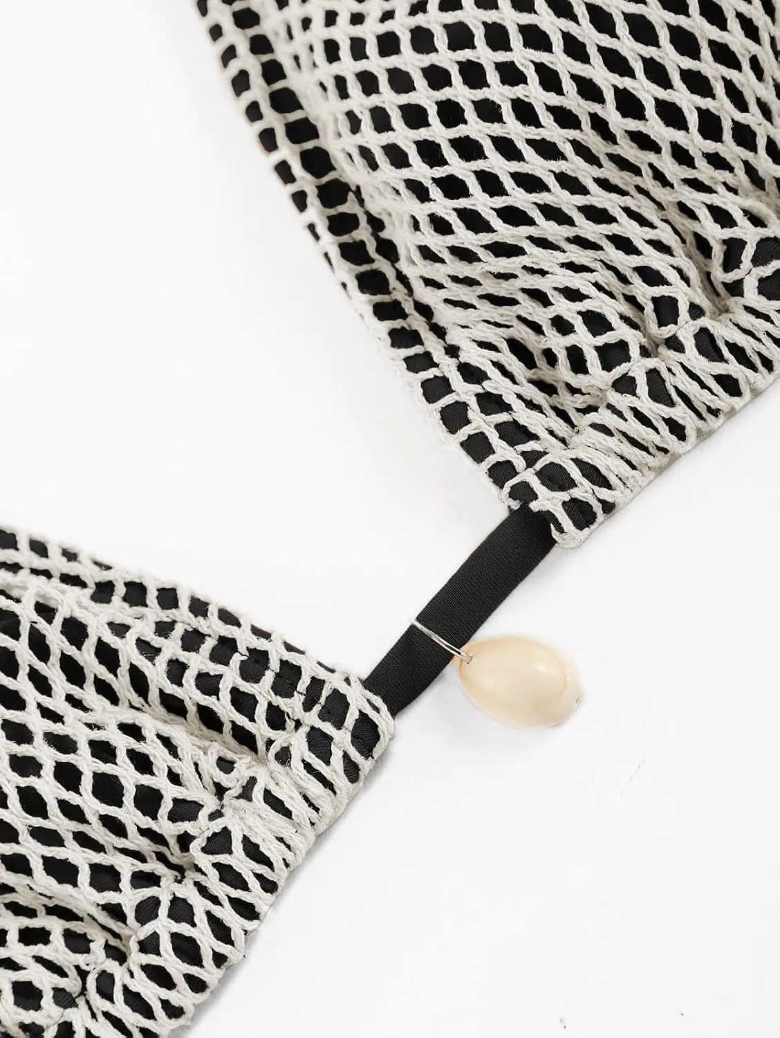 ZAFUL Women's Triangle Bikini Top Multiway Fishnet Tie Back Bandeau Halter String Bikini Swimsuit Bathing Suit