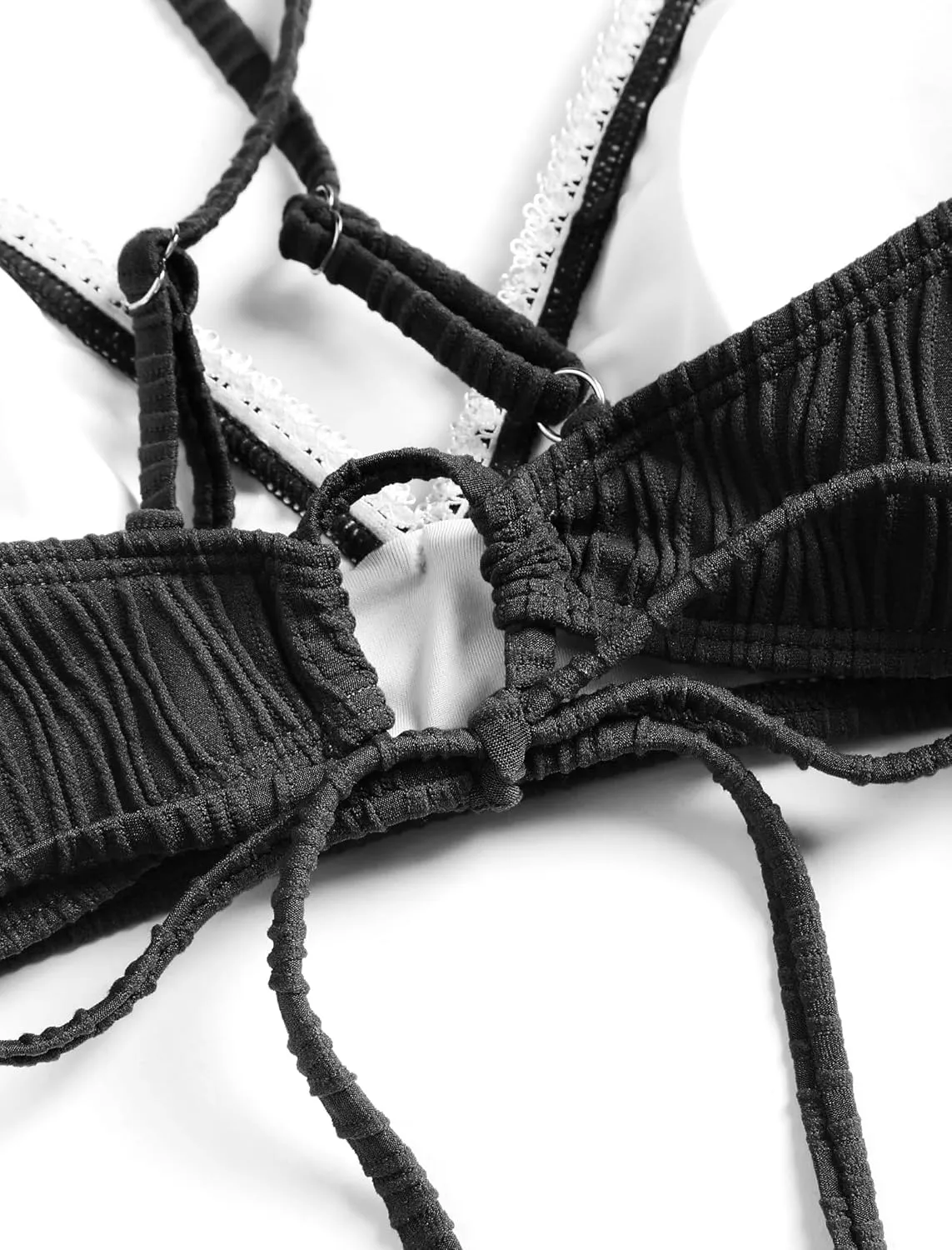 ZAFUL Women's V Neck Bikini Set High Waisted Swimsuits Lace Up Bow Decor Cheeky Two Piece Bathing Suit
