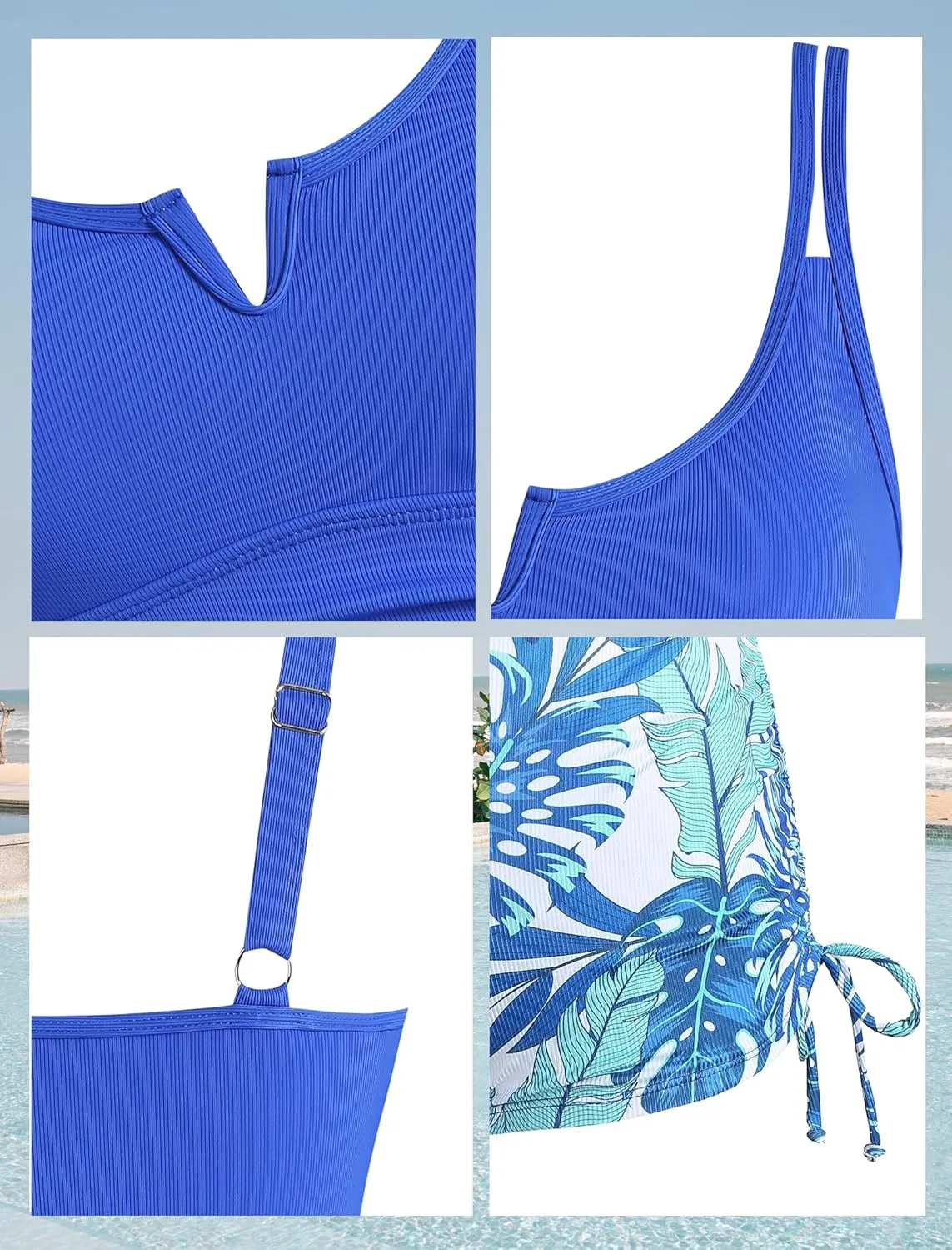 ZAFUL Women's V-Wire Tankini Swimsuits Tummy Control Ruched Top Two Piece Bathing Suits with High Waisted Shorts