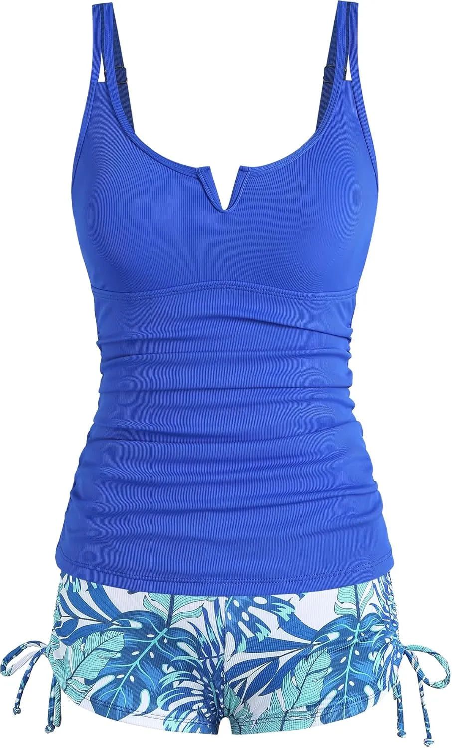 ZAFUL Women's V-Wire Tankini Swimsuits Tummy Control Ruched Top Two Piece Bathing Suits with High Waisted Shorts