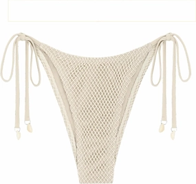 ZAFUL Bikini Bottoms for Women Fishnet Tie Side String Bathing Suit Bottoms Tanga High Cut Swimsuit Bottom