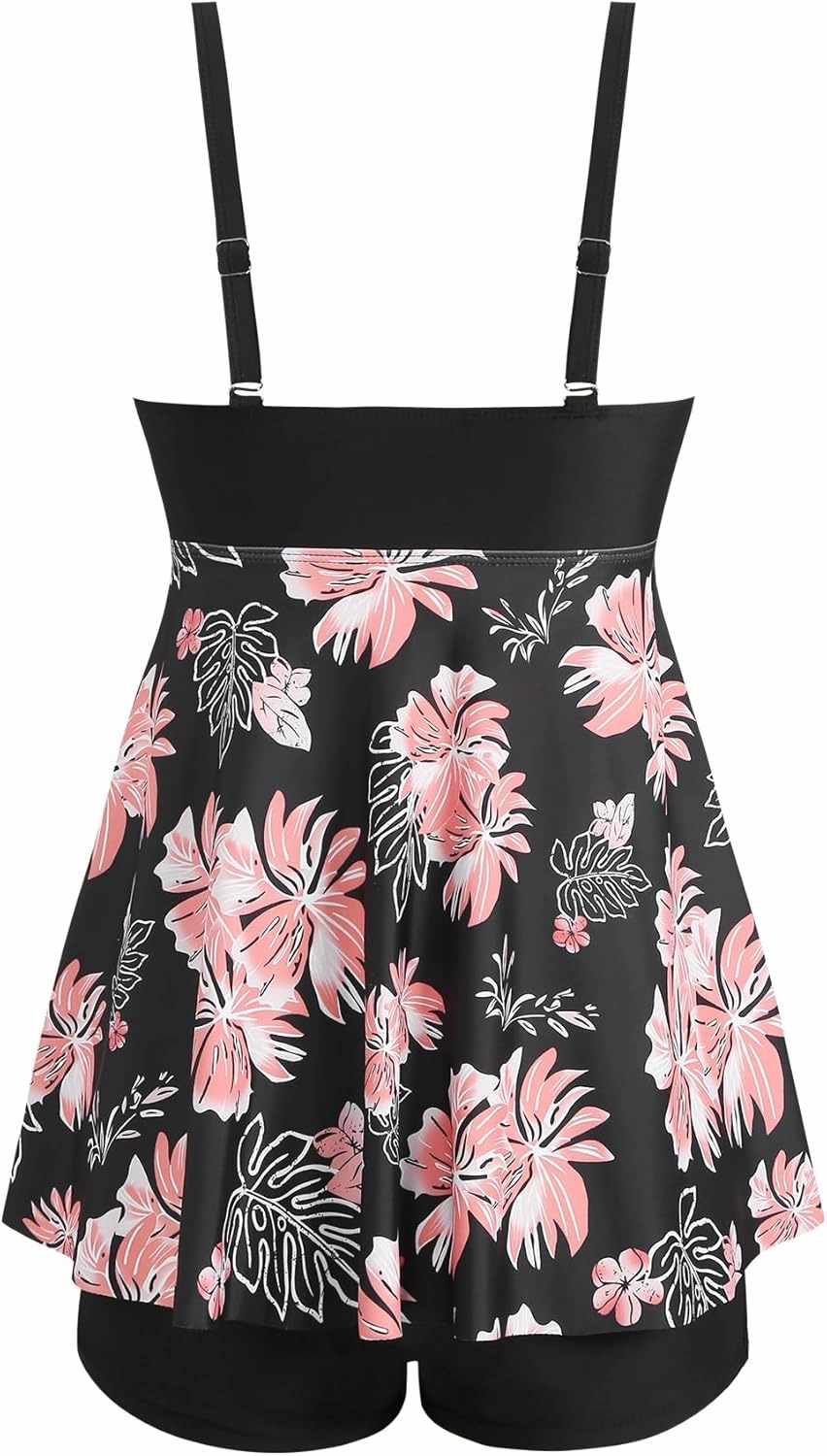 ZAFUL Tankini Swimsuits for Women Tummy Control Two Piece Modest Bathing Suits Floral Skirt Top with Boyshorts