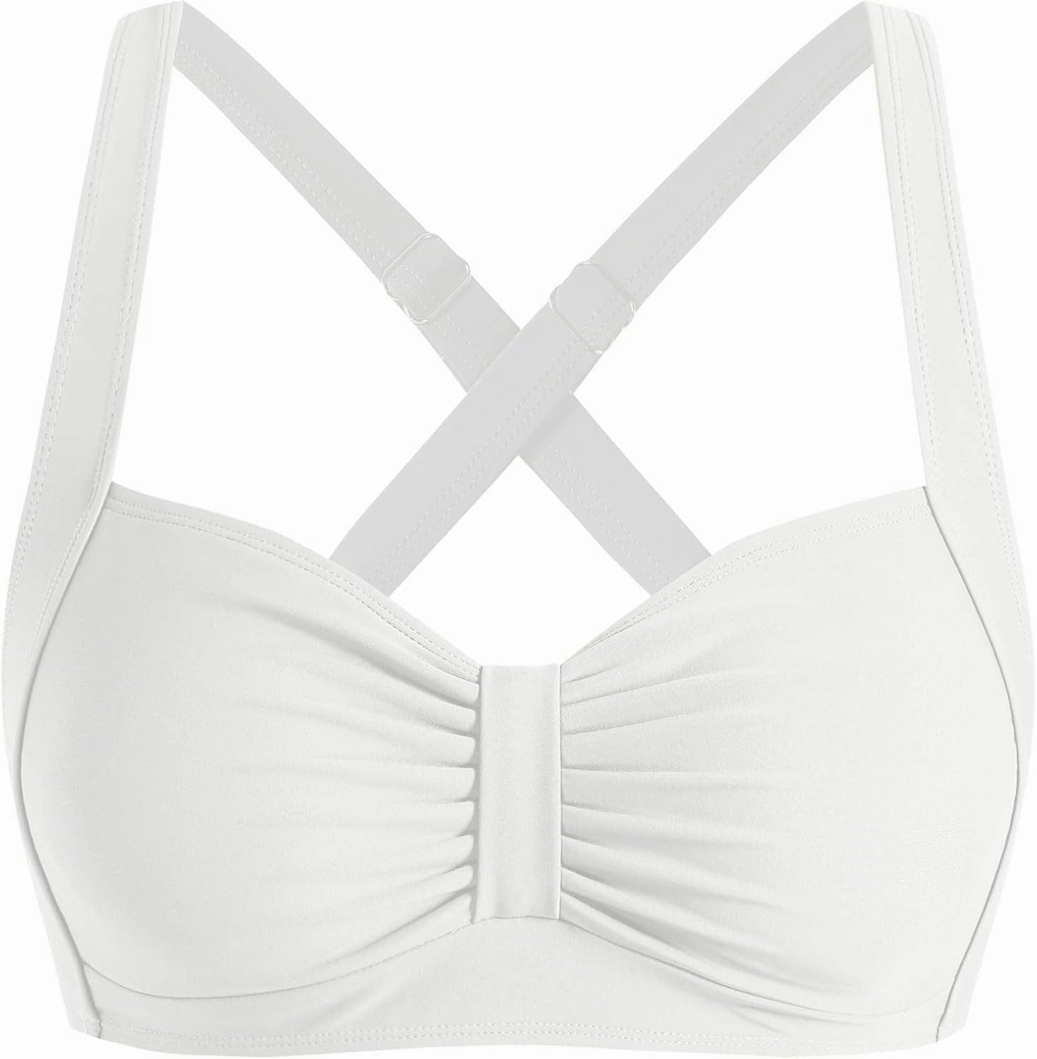 ZAFUL Women Bikini Top Only-Ruched Bra Padded Bathing Suit Top Cross Back Vintage Retro Bathing Suit Tops 2025