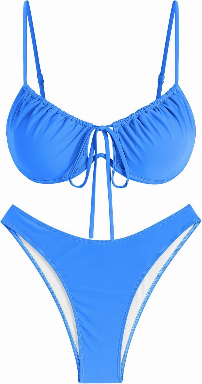 ZAFUL Women High Cut Bikini Sets String Sexy Swimsuit Two Piece Underwire Bathing Suit Brazilian Cheeky Cut Out Cute Swimwear
