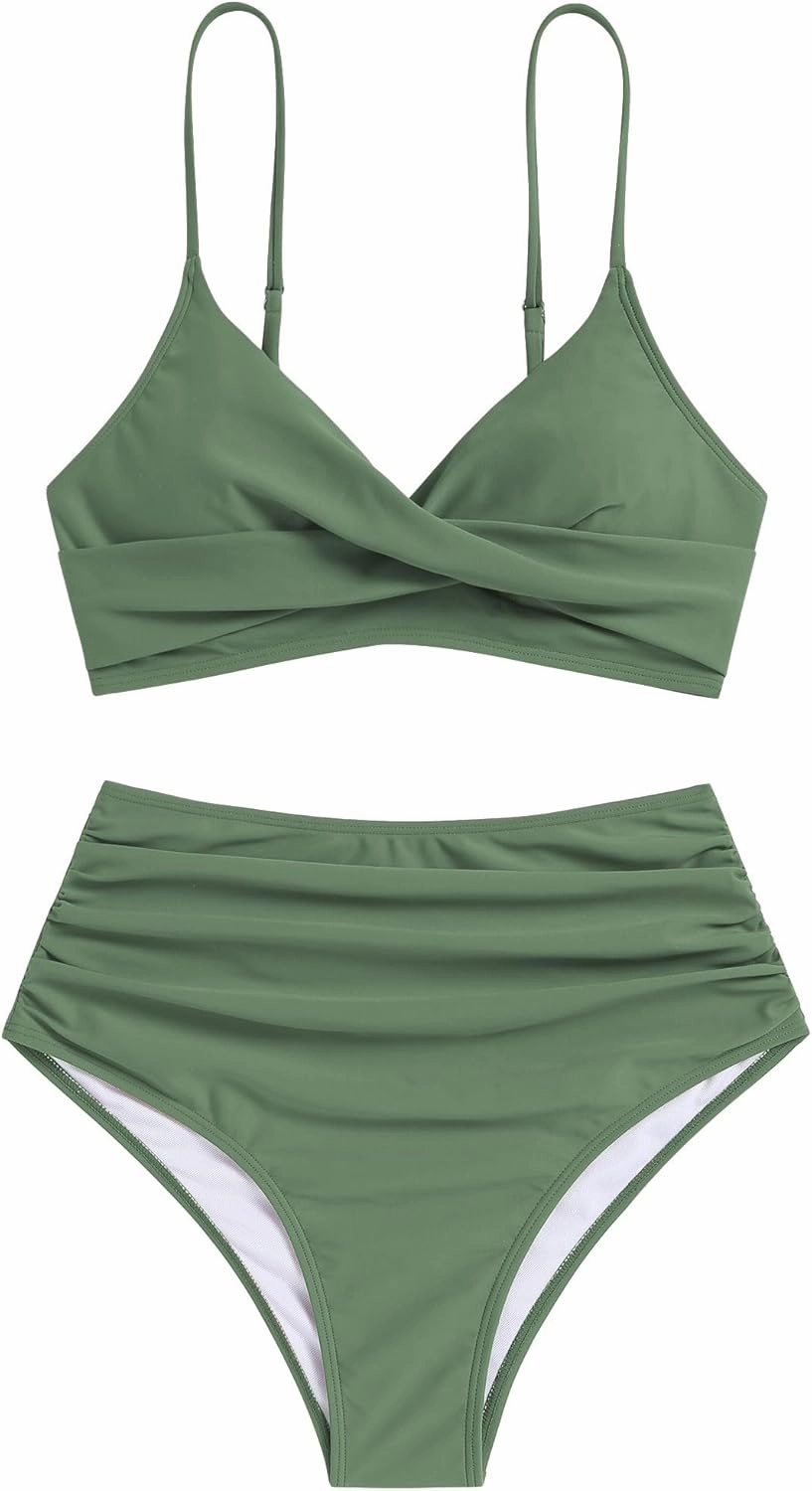 ZAFUL Women High Waisted Bikini Sets Two Piece Swimsuit Push Up Twist Front Ruched Bathing Suit
