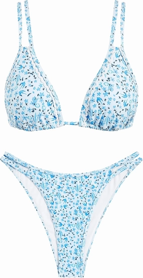 ZAFUL Women's 2 Piece Floral Print Swimsuit Triangle String High Cut Bikini Sets Bathing Suit