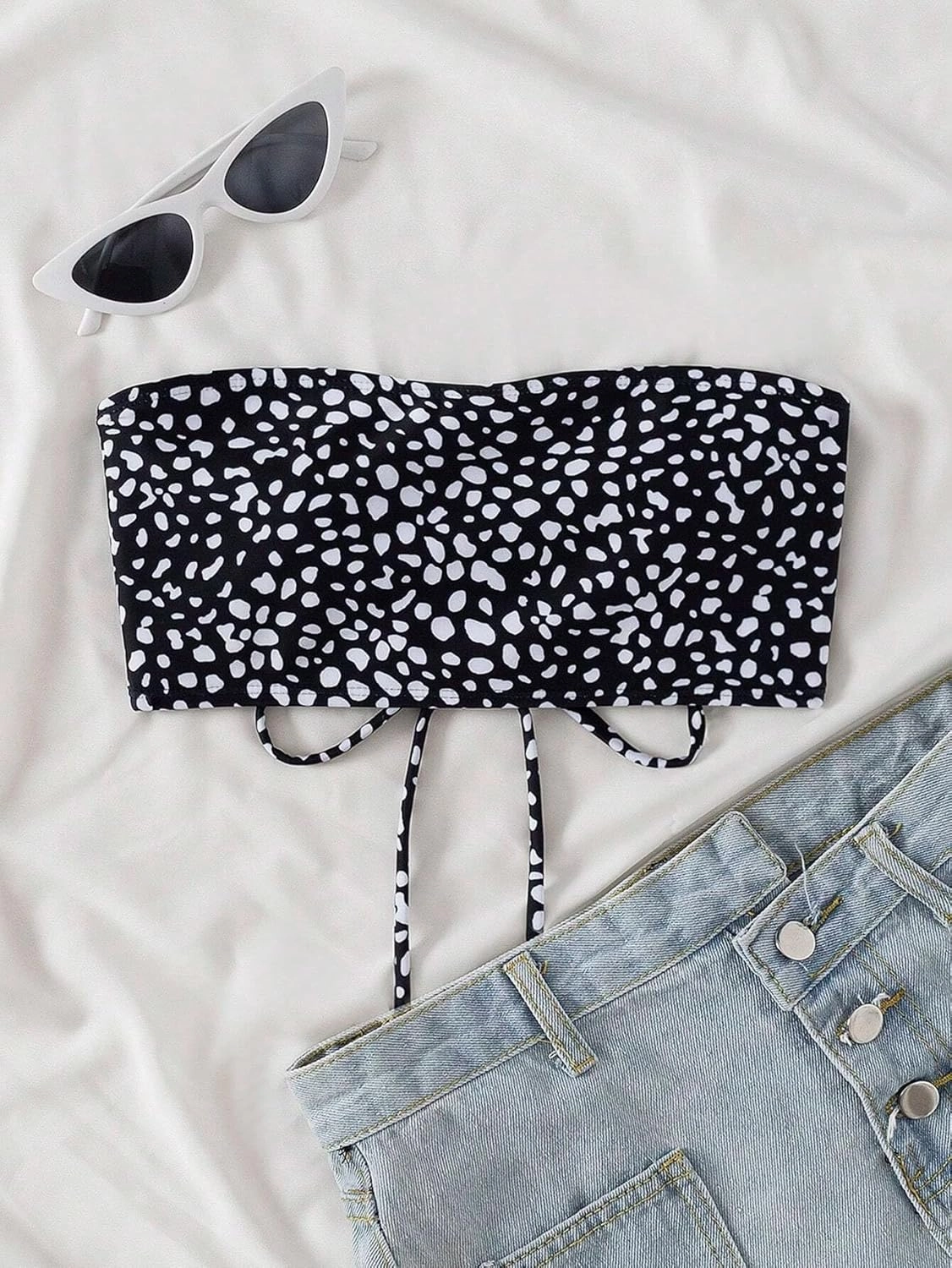 ZAFUL Women's Bandeau Bikini Top Strapless Solid Color Bathing Suit