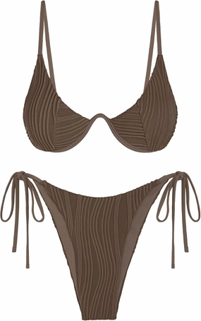 ZAFUL Women's Bikini Sets Ribbed Two Piece Swimsuits Underwire Adjustable Back Clasp Bathing Suit Side Tie Thong Swimwear