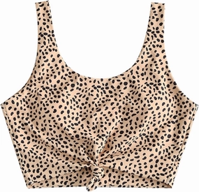 ZAFUL Women's Front Knot Bikini Tops Crop Tankini Top Scoop Neck Padded Bathing Suit Tops