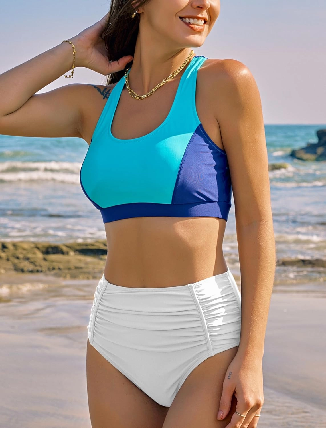ZAFUL Women's High Waisted Bikini Bottom Tummy Control Swim Briefs Ruched Bathing Suit Vintage Tankinis Brief