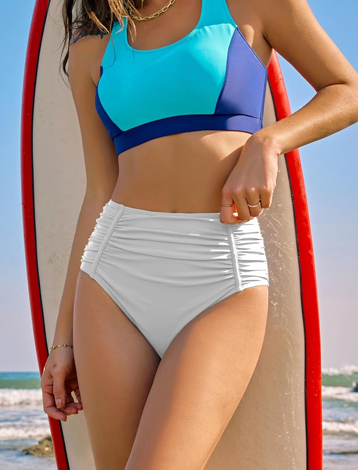 ZAFUL Women's High Waisted Bikini Bottom Tummy Control Swim Briefs Ruched Bathing Suit Vintage Tankinis Brief