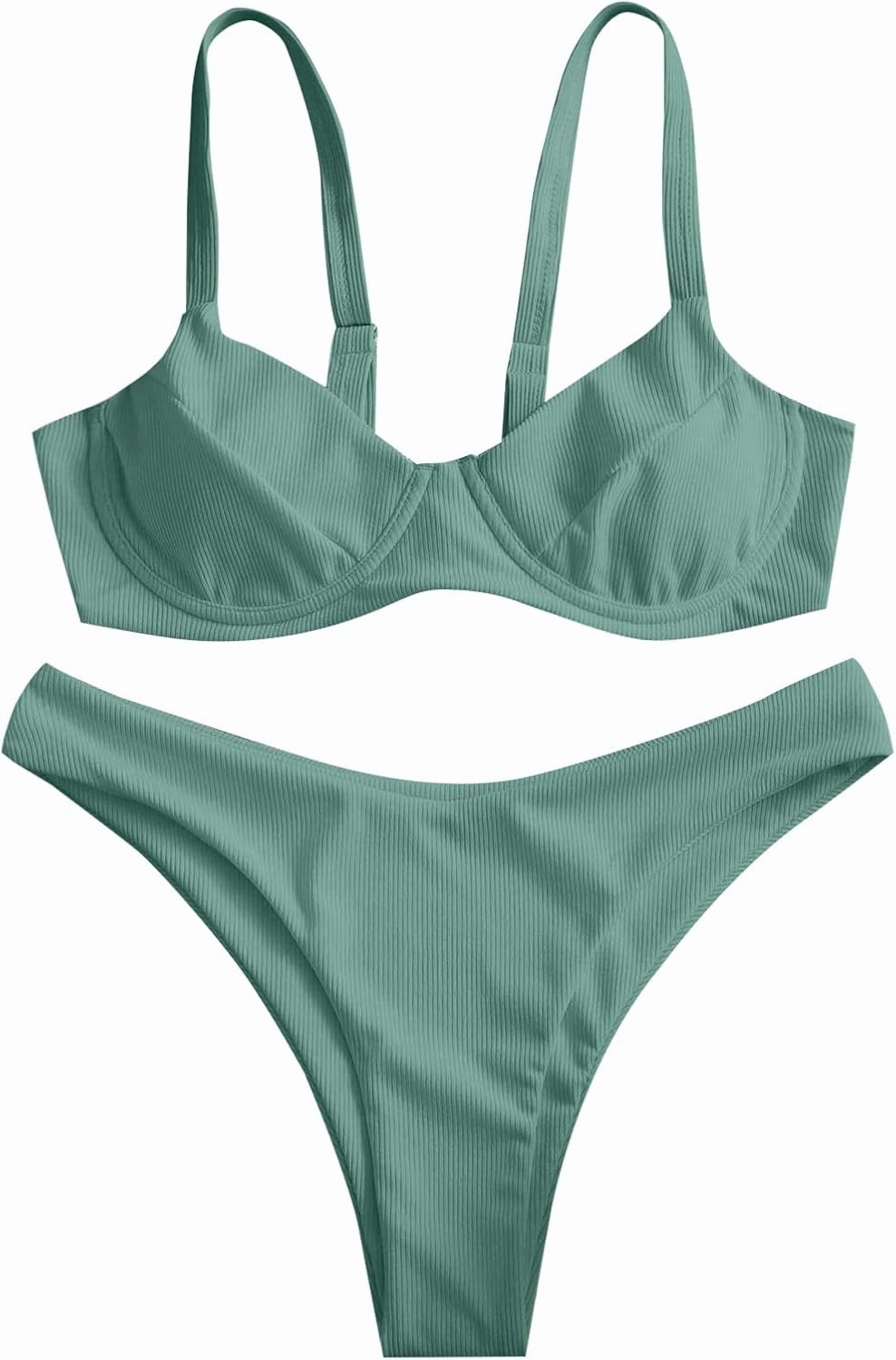 ZAFUL Women's Ribbed Underwire Bikini Set High Cut Colorblock V Notch Swimwear Printed High Leg Swimsuit