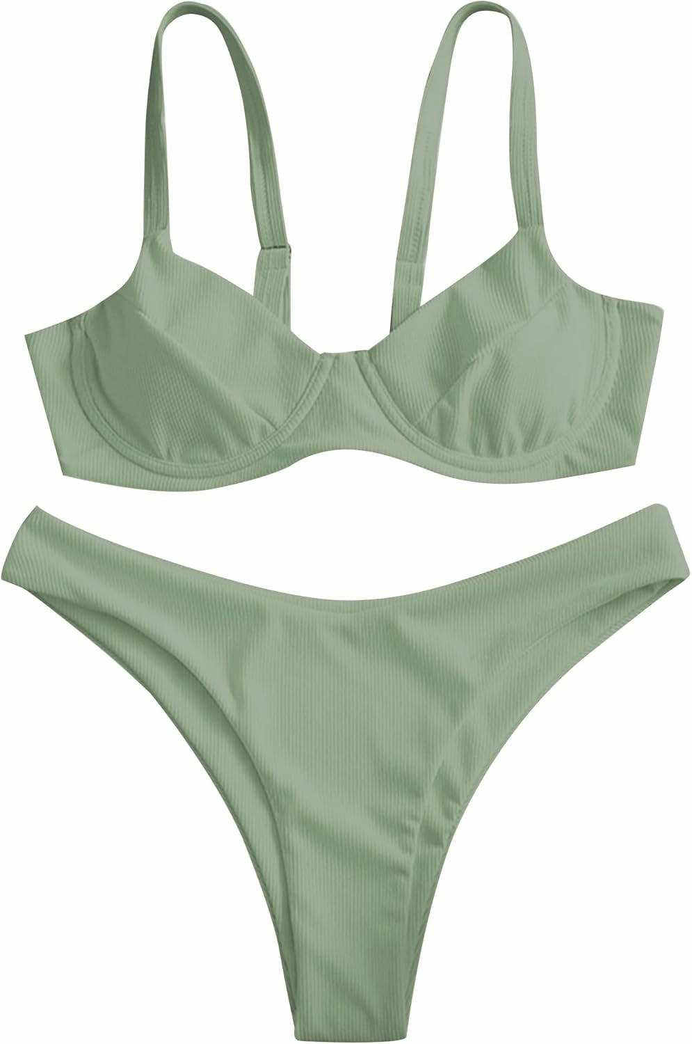 ZAFUL Women's Ribbed Underwire Bikini Set High Cut Colorblock V Notch Swimwear Printed High Leg Swimsuit