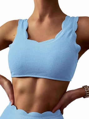 ZAFUL Women's Scalloped Swimsuits Textured Swimwear Wide Strap Top High Waisted Swimsuits Separate