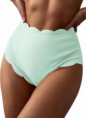 ZAFUL Women's Scalloped Swimsuits Textured Swimwear Wide Strap Top High Waisted Swimsuits Separate