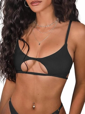 ZAFUL Women's Sexy Cutout Bikini Thong Bikini Set Tie Back Two Piece Swimsuit Bathing Suit