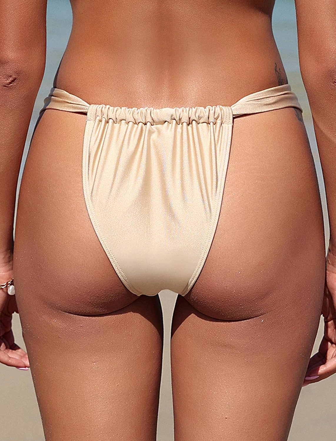 ZAFUL Women's Thong Bikini Bottom Low Waisted High Cut Cheeky Bathing Suit Bottoms with Adjustable Coverage