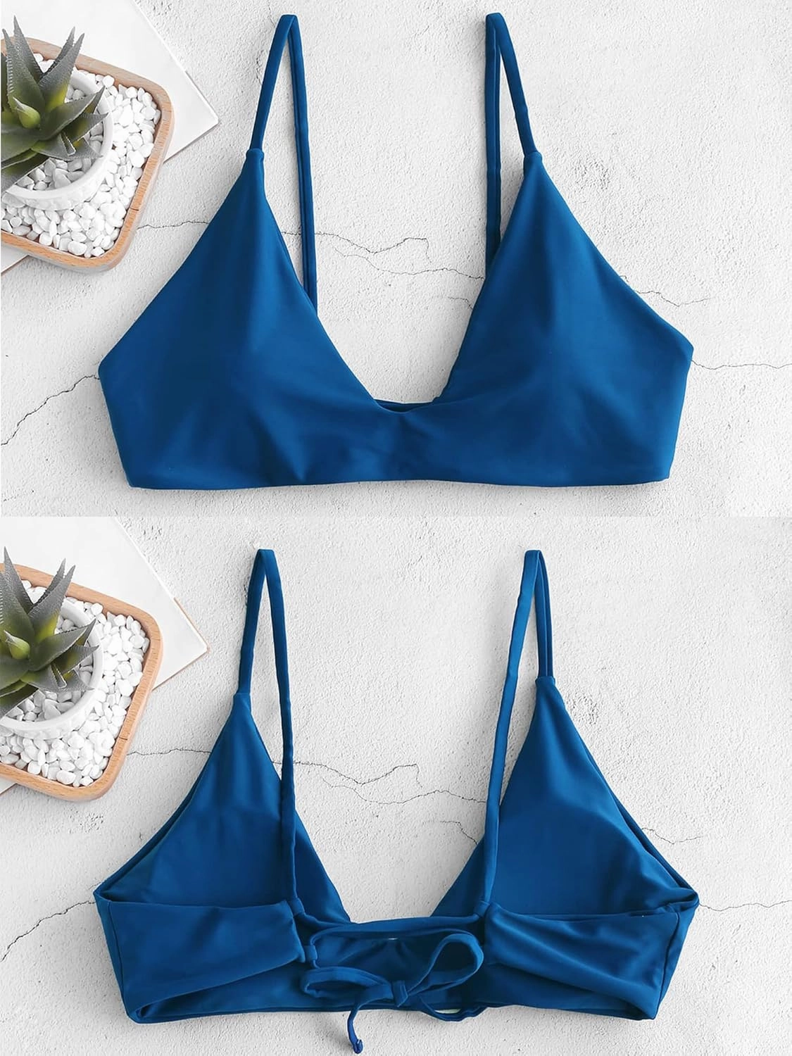 ZAFUL Women's Tie Back Bikini Top Solid Push Up Padded Bralette Swimsuit Bathing Suits Top