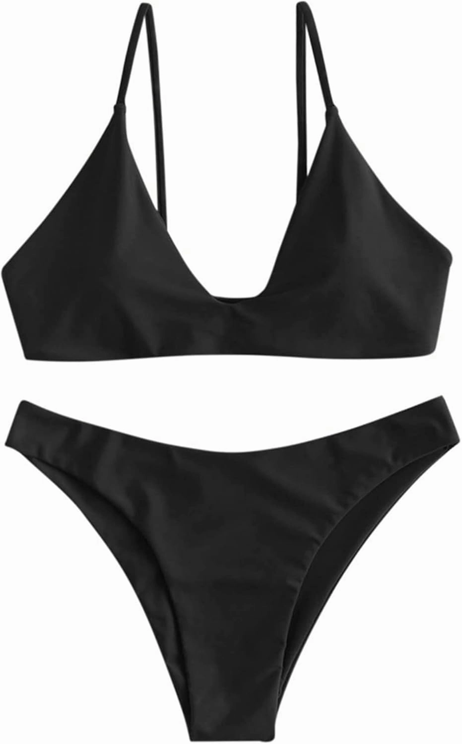 ZAFUL Women's Tie Back Padded High Cut Bralette Bikini Set Two Piece Swimsuit