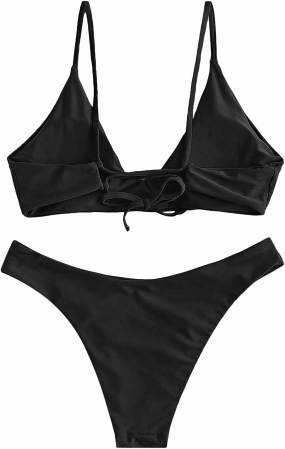 ZAFUL Women's Tie Back Padded High Cut Bralette Bikini Set Two Piece Swimsuit