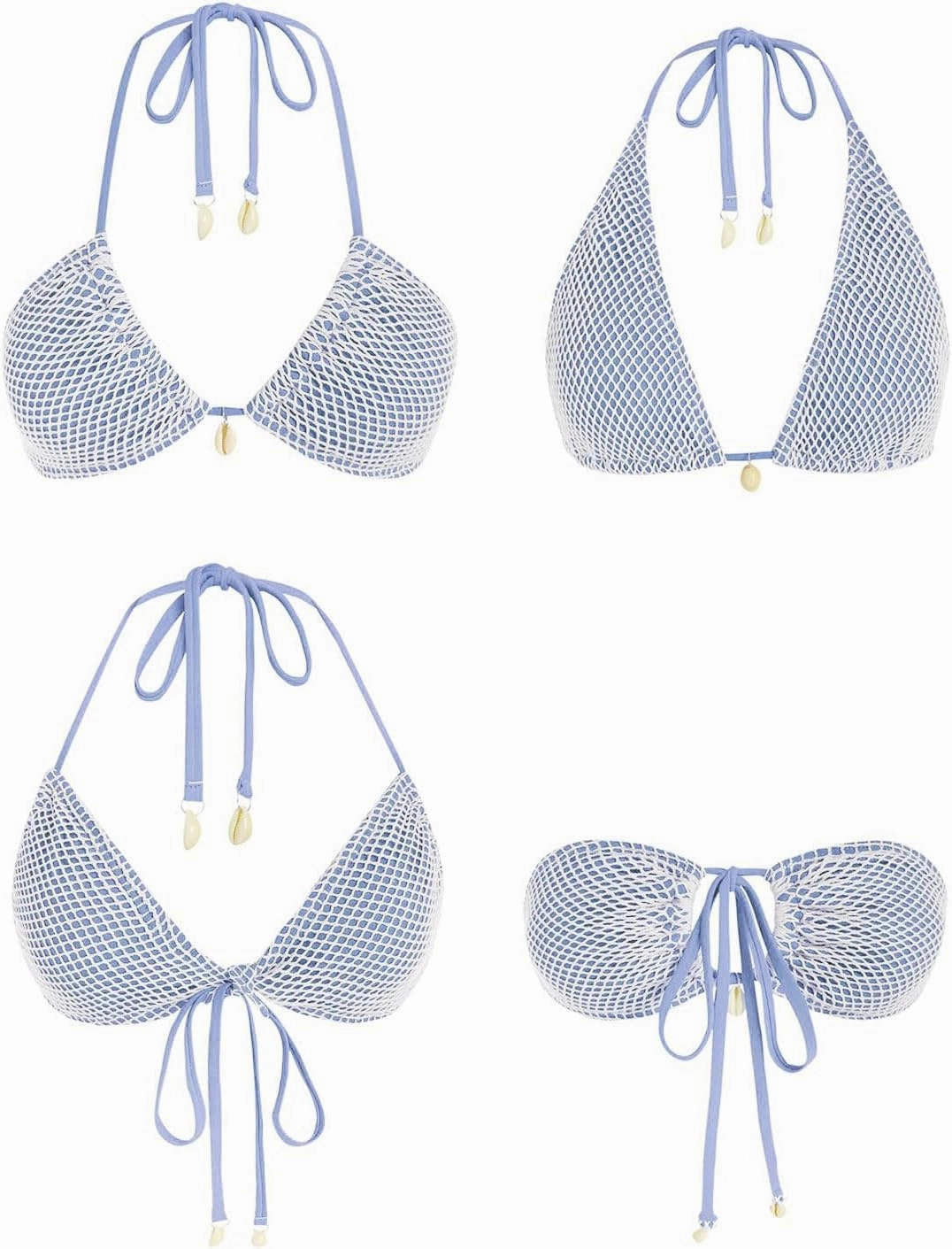 ZAFUL Women's Triangle Bikini Top Multiway Fishnet Tie Back Bandeau Halter String Bikini Swimsuit Bathing Suit
