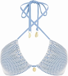 ZAFUL Women's Triangle Bikini Top Multiway Fishnet Tie Back Bandeau Halter String Bikini Swimsuit Bathing Suit