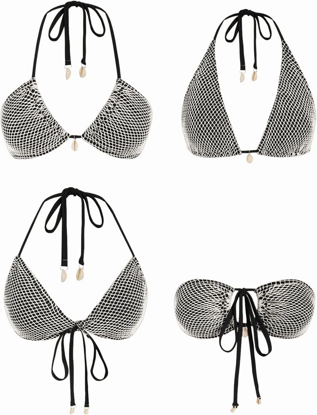 ZAFUL Women's Triangle Bikini Top Multiway Fishnet Tie Back Bandeau Halter String Bikini Swimsuit Bathing Suit