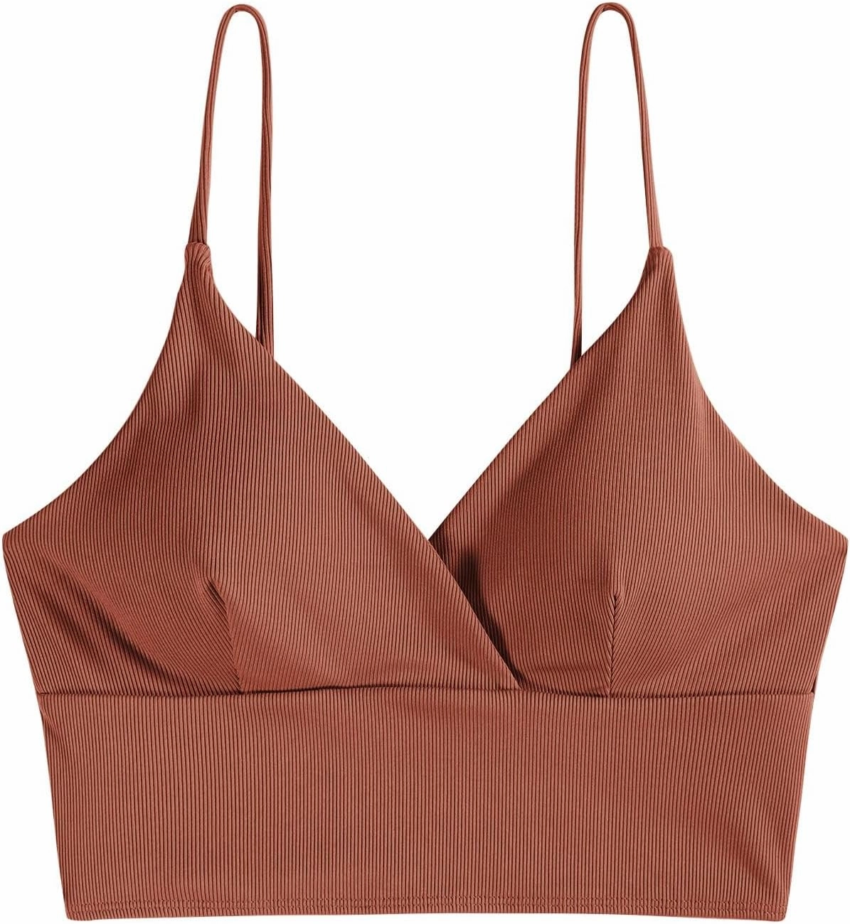 ZAFUL Women's V Neck Tankini Top Ribbed Adjustable Spaghetti Straps Bikini Top Bathing Suit Swim Tops
