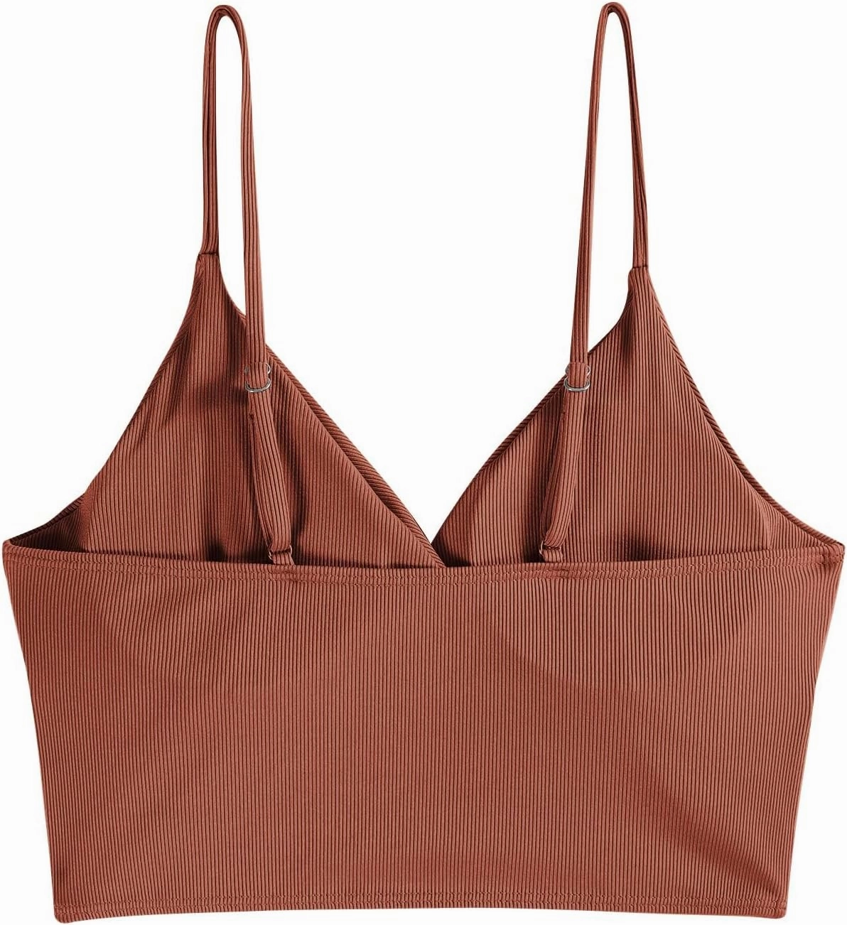 ZAFUL Women's V Neck Tankini Top Ribbed Adjustable Spaghetti Straps Bikini Top Bathing Suit Swim Tops