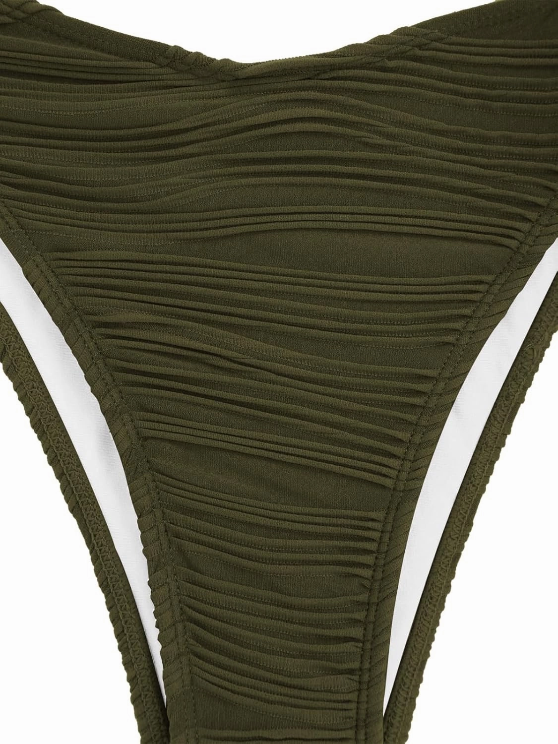 ZAFUL Women Strapless Textured Bandeau Bikini 2 Piece Swimwear Cheeky Solid Lace up Bathing Suits
