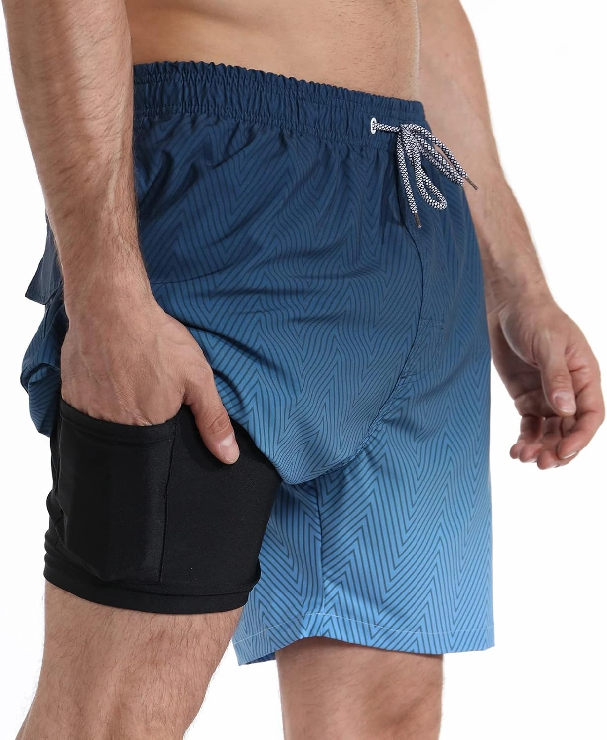 zeetoo Mens Swim Trunks with Compression Liner 5.5" Inseam Shorts Bathing Suit Quick Dry Swimsuit