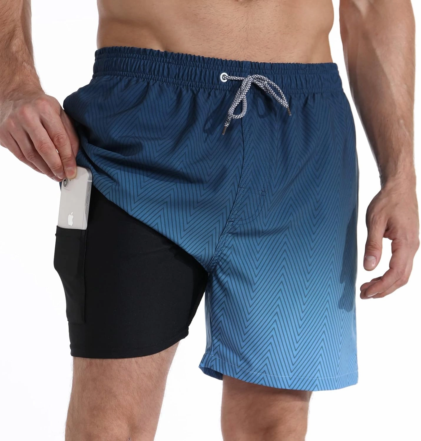 zeetoo Mens Swim Trunks with Compression Liner 5.5" Inseam Shorts Bathing Suit Quick Dry Swimsuit