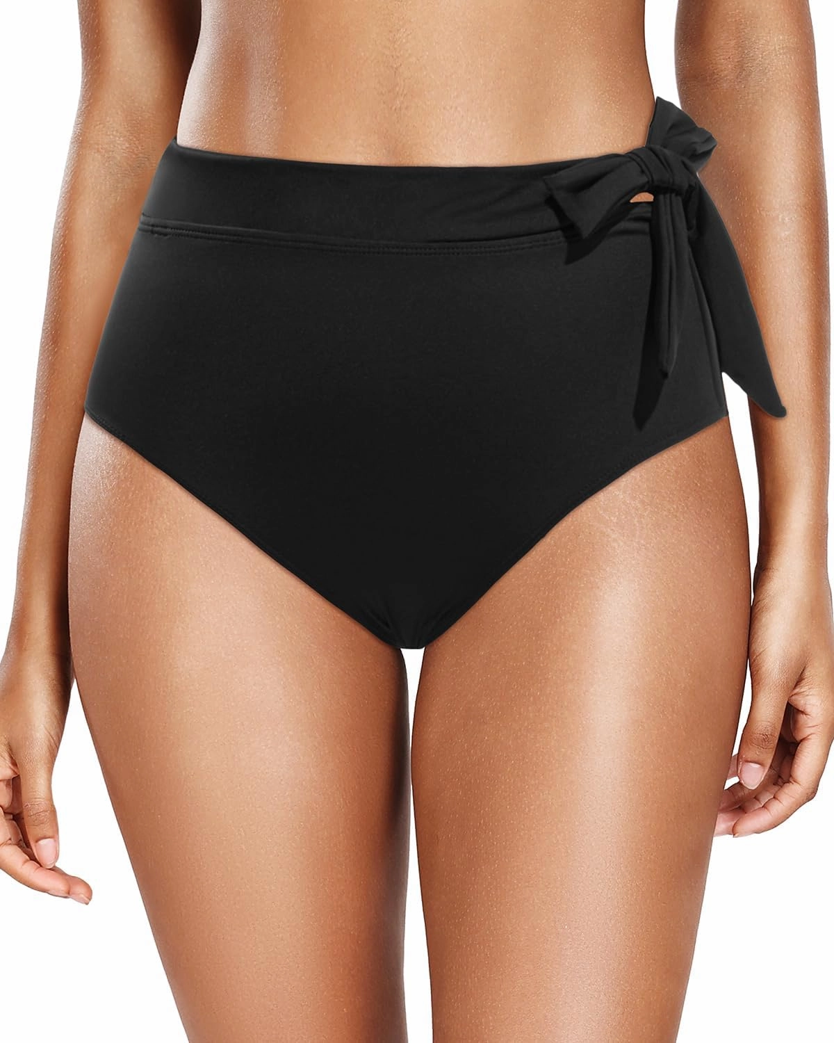 Zmart High Waisted Bikini Bottoms - Women's Full Coverage Bathing Suit Tummy Control Swimsuit with Tie Side Knot Bottom