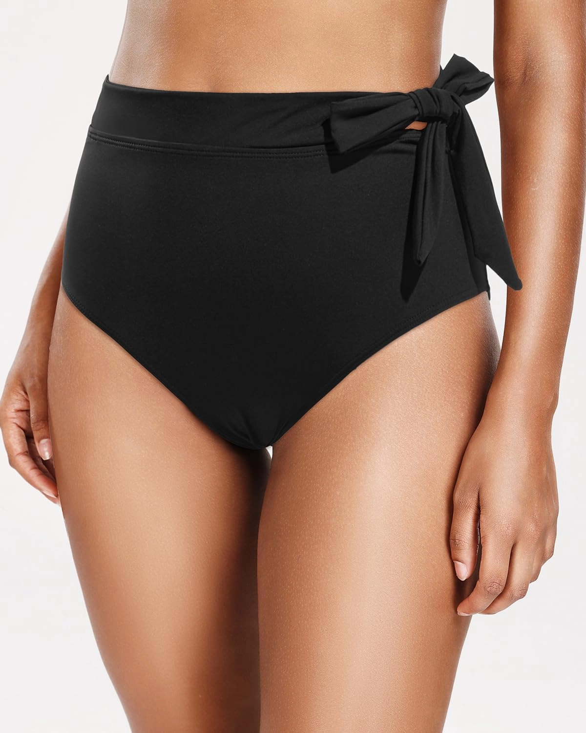 Zmart High Waisted Bikini Bottoms - Women's Full Coverage Bathing Suit Tummy Control Swimsuit with Tie Side Knot Bottom