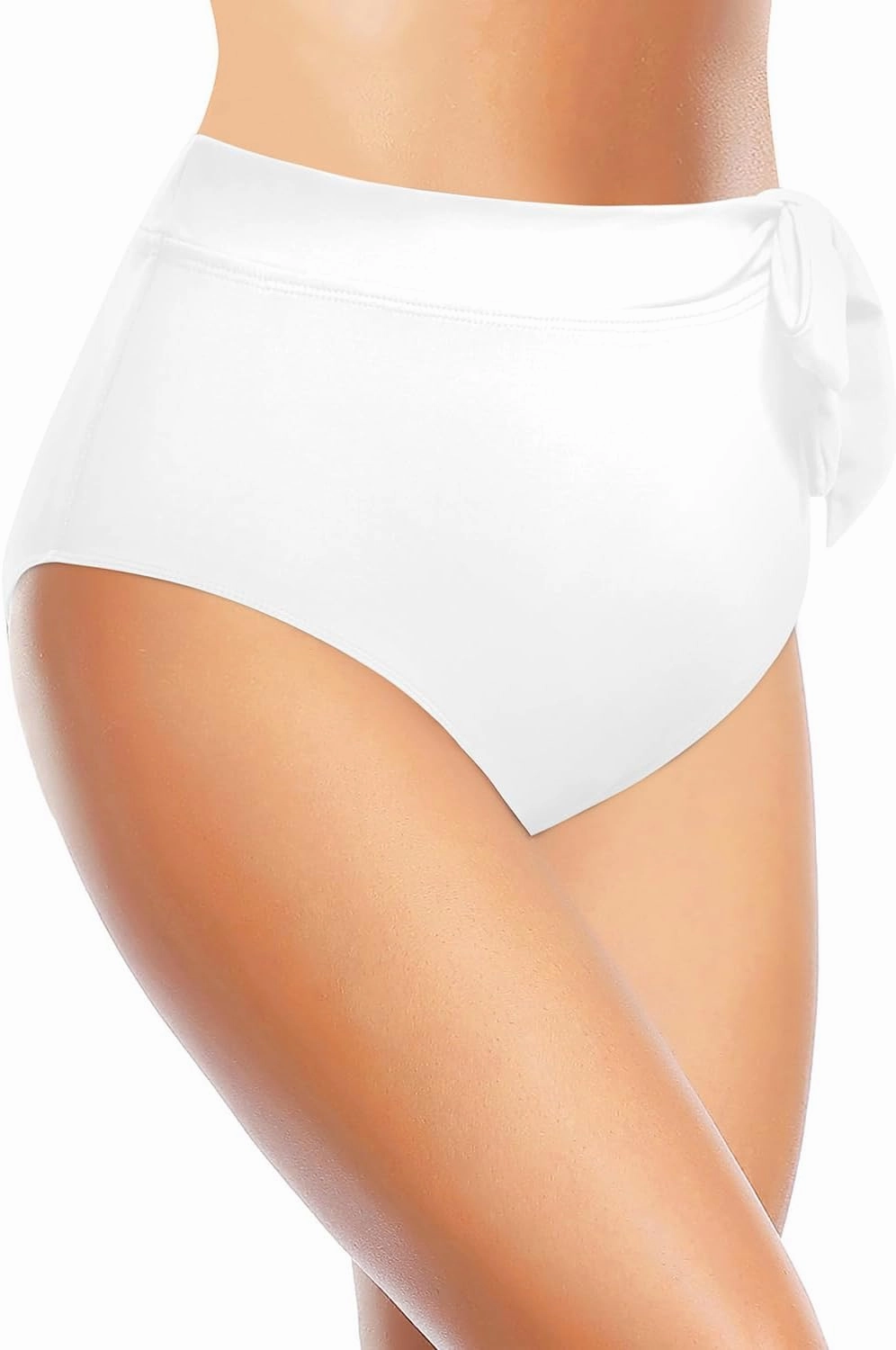 Zmart High Waisted Bikini Bottoms - Women's Full Coverage Bathing Suit Tummy Control Swimsuit with Tie Side Knot Bottom