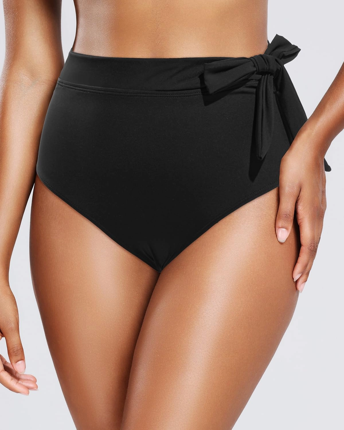 Zmart High Waisted Bikini Bottoms - Women's Full Coverage Bathing Suit Tummy Control Swimsuit with Tie Side Knot Bottom