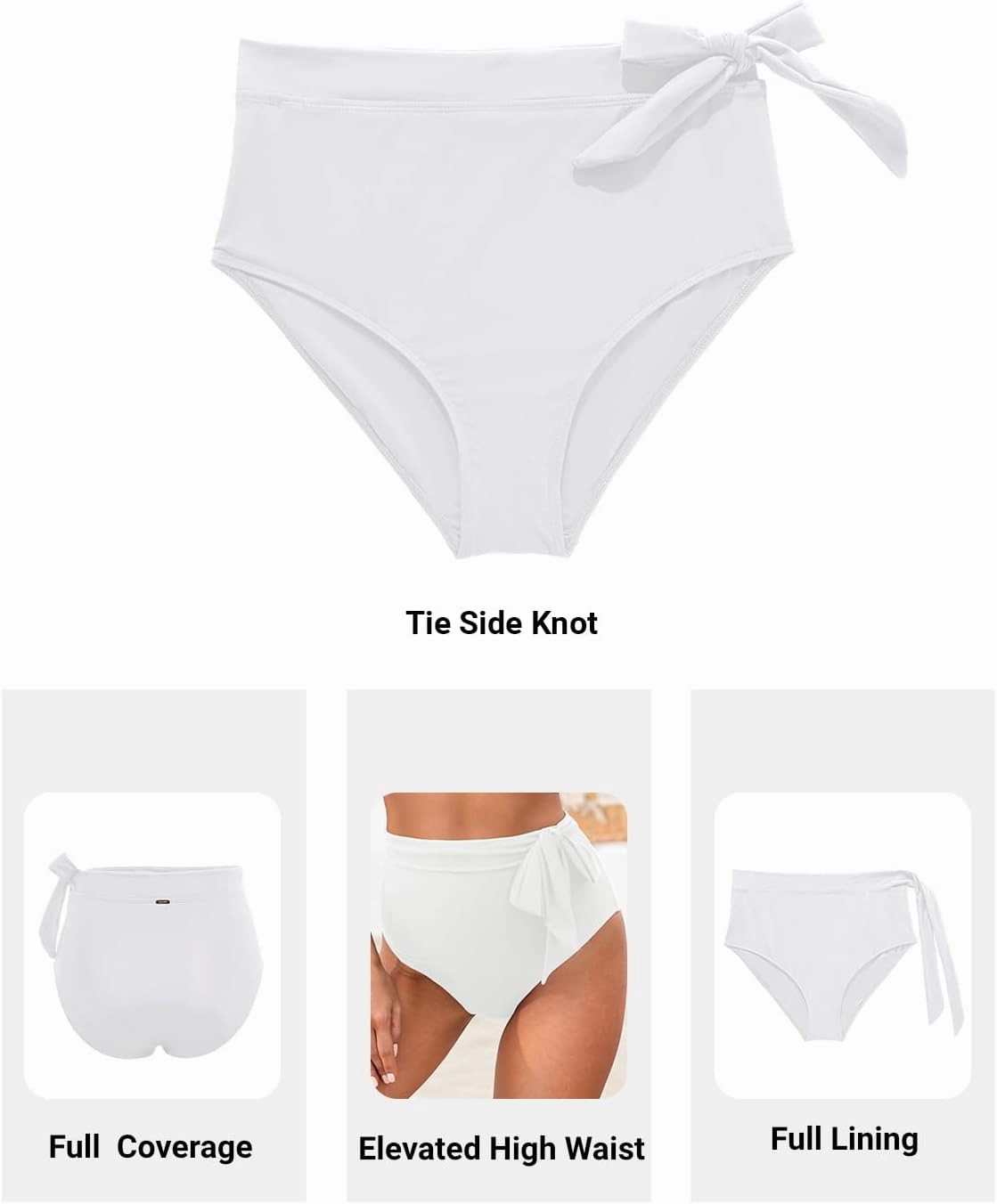 Zmart High Waisted Bikini Bottoms - Women's Full Coverage Bathing Suit Tummy Control Swimsuit with Tie Side Knot Bottom