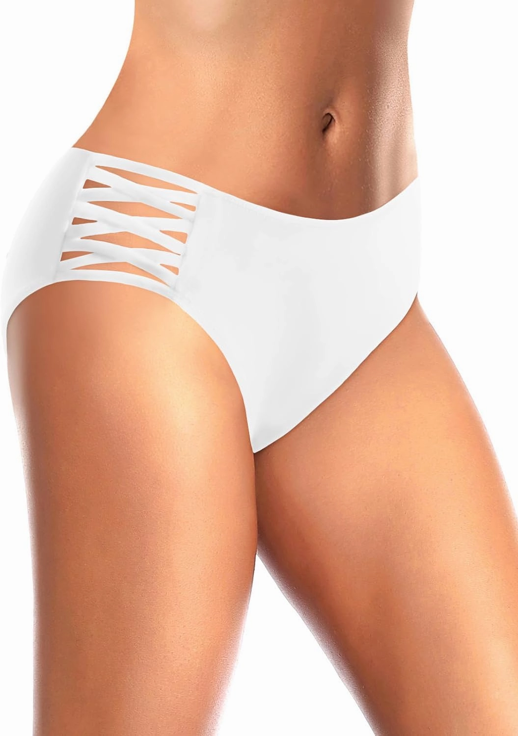 Zmart Strappy Bikini Bottoms - Women's Full Coverage Bathing Suit Mid Waist Swimsuit Bottom