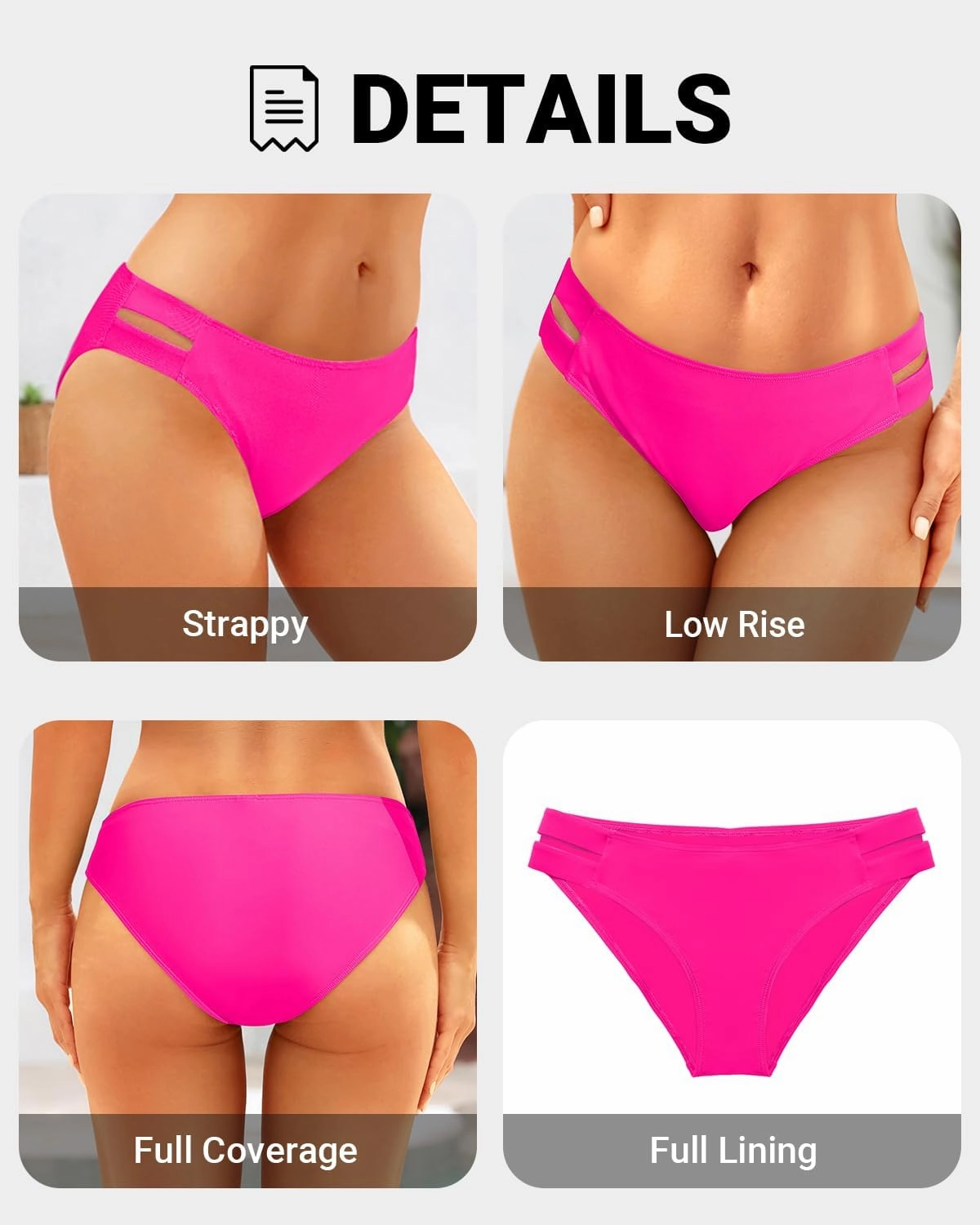 Zmart Strappy Low Rise Bikini Bottoms - Women Full Coverage Swim Bathing Suit Bottom Swimsuits Bottom