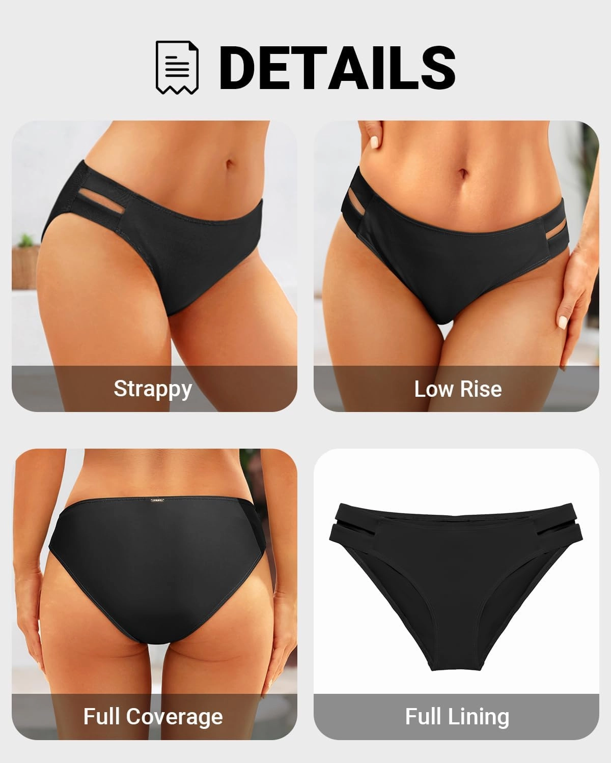 Zmart Strappy Low Rise Bikini Bottoms - Women Full Coverage Swim Bathing Suit Bottom Swimsuits Bottom