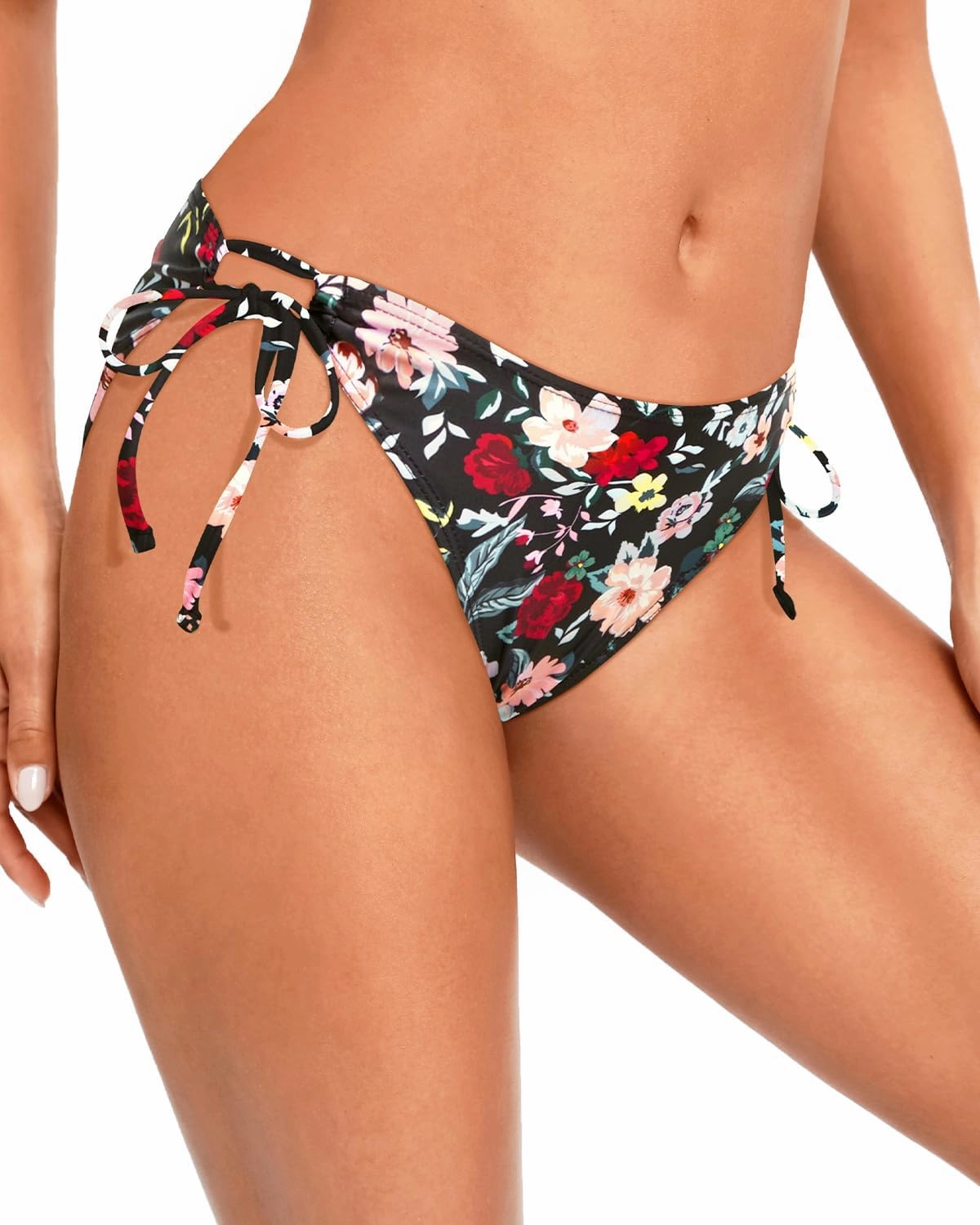 Zmart String Tie Side Bikini Bottoms - Women Full Coverage Swimsuit Bottom Mid Rise Mid Waist Swim Bathing Suit Bottom