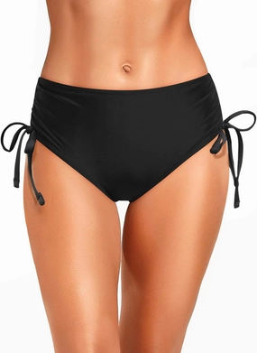 Zmart Women Full Coverage Bikini Bottom Adjustable Side Tie Swim Bottom with Side Ruched Mid Rise Bathing Swimsuit
