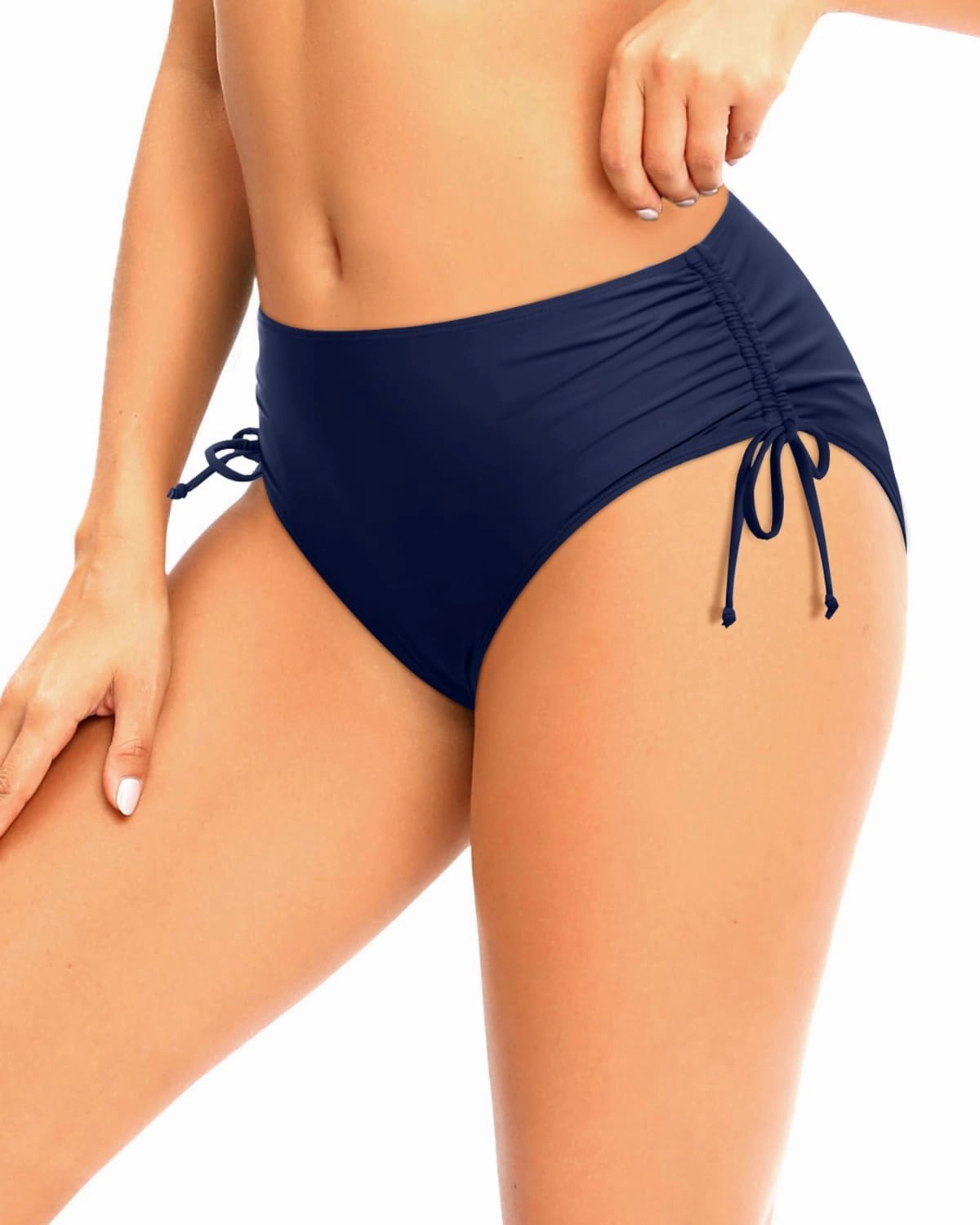 Zmart Women Full Coverage Bikini Bottom Adjustable Side Tie Swim Bottom with Side Ruched Mid Rise Bathing Swimsuit