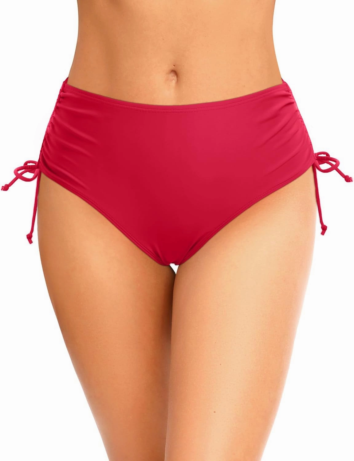 Zmart Women Full Coverage Bikini Bottom Adjustable Side Tie Swim Bottom with Side Ruched Mid Rise Bathing Swimsuit