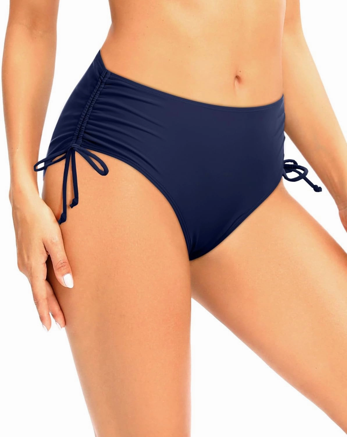 Zmart Women Full Coverage Bikini Bottom Adjustable Side Tie Swim Bottom with Side Ruched Mid Rise Bathing Swimsuit