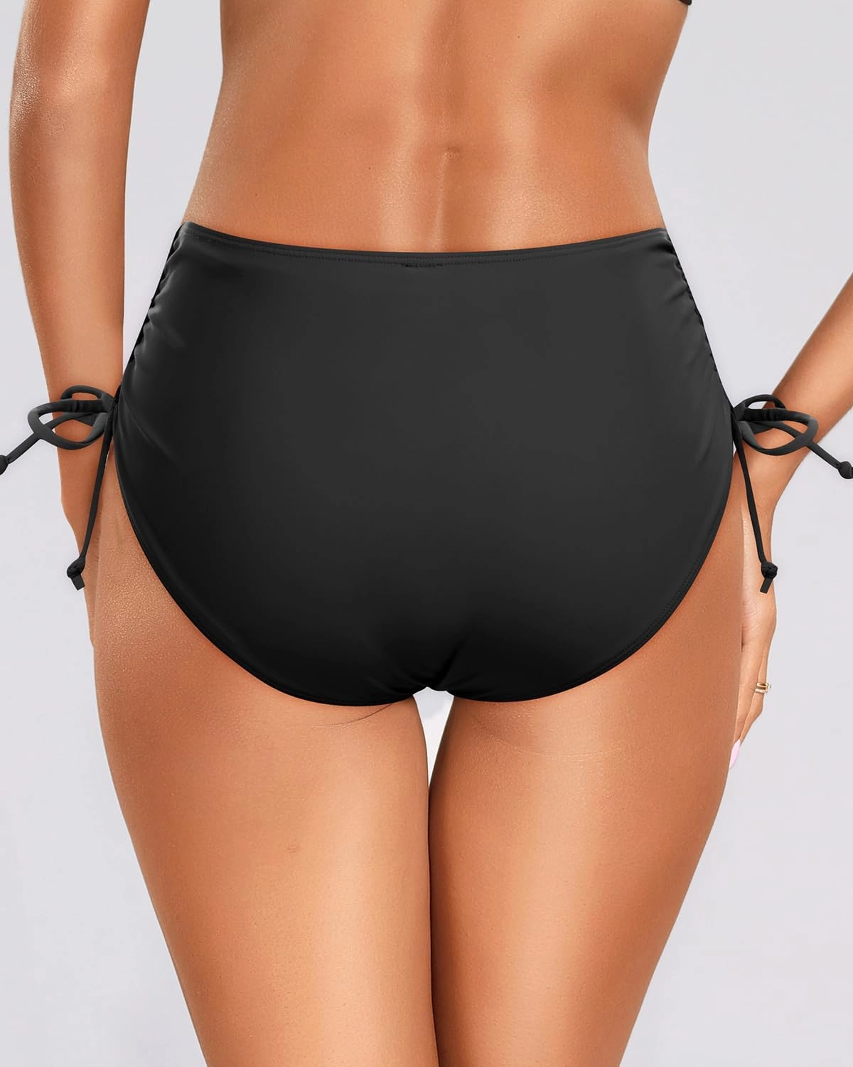 Zmart Women Full Coverage Bikini Bottom Adjustable Side Tie Swim Bottom with Side Ruched Mid Rise Bathing Swimsuit